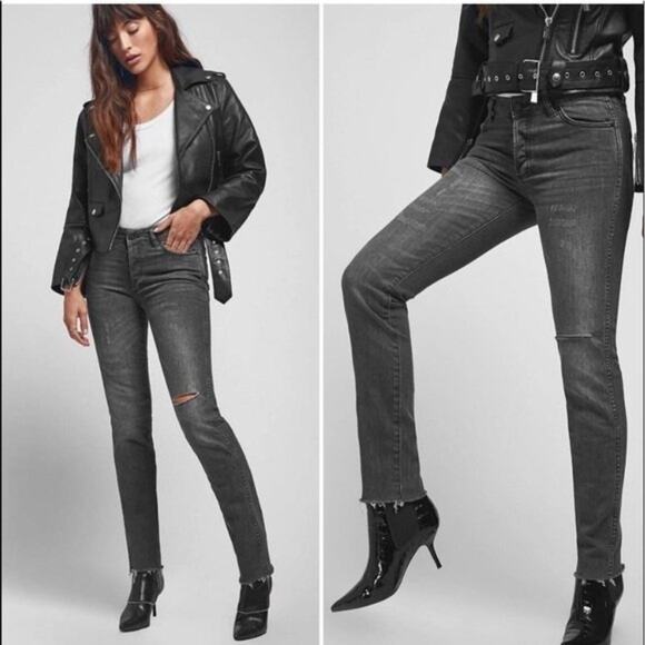 Anine Bing Kara Charcoal Ripped Knee Distressed Ankle Skinny Jeans Size 28 - Picture 2 of 14